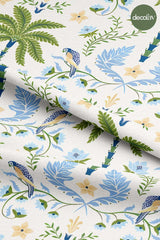 Digitally Printed Fabric with Tropical Birds and Palm Tree Patterns