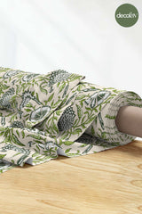 Green Stylized Flowers and Leaves Patterned Digital Printed Fabric