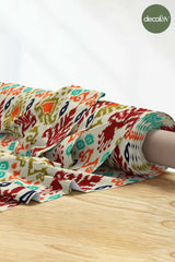 Ikat Motif Patterned Beige Ground Digital Printed Fabric