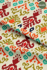 Ikat Motif Patterned Beige Ground Digital Printed Fabric