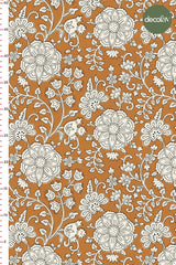 Cinnamon Gravure Linear Floral Pattern Digital Printed Fabric