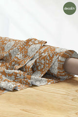 Cinnamon Gravure Linear Floral Pattern Digital Printed Fabric