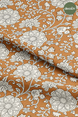 Cinnamon Gravure Linear Floral Pattern Digital Printed Fabric
