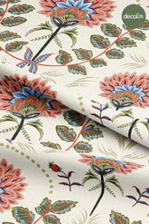 Symmetrical Folk Floral Patterned Digital Printed Fabric