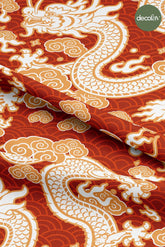 Digitally Printed Fabric with Mythological Chinese Dragon Pattern