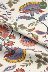 Hand Drawn Folk Flower Patterned Digital Printed Fabric