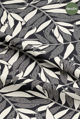 Modern Tropical Leaves Patterned Anthracite Background Digital Printed Fabric