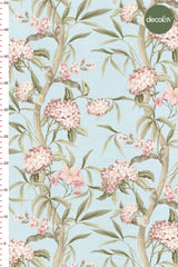 Pastel Blue Background Vintage Floral Pattern Digital Printed Fabric