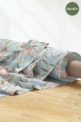 Pastel Blue Background Vintage Floral Pattern Digital Printed Fabric