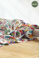 Digitally Printed Fabric with Mexican Style Flowers and Birds Pattern