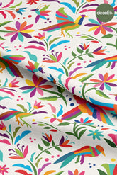 Digitally Printed Fabric with Mexican Style Flowers and Birds Pattern