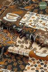 Retro Coffee Patterned Digital Printed Fabric