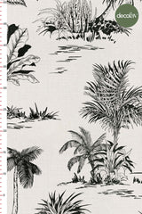 Black and White Toile Tarzo Tropical Pattern Digital Printed Fabric