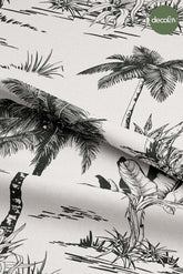 Black and White Toile Tarzo Tropical Pattern Digital Printed Fabric