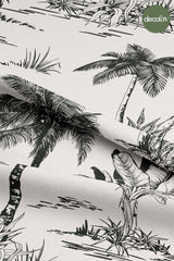 Black and White Toile Tarzo Tropical Pattern Digital Printed Fabric