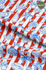 Dolce Vita Marine Red Striped Watercolor Objects Digitally Printed Fabric