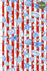 Dolce Vita Marine Red Striped Watercolor Objects Digitally Printed Fabric