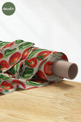 3D Nakış Efektli Dijital Baskılı Biber ve Domates Desenli Kumaş