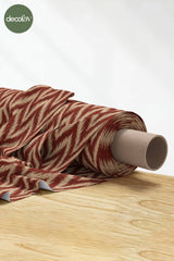 3D Nakış Efektli Dijital Baskılı Bordo Bej İkat Zigzag Desenli Kumaş