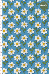 3D Nakış Efektli Dijital Baskılı Turkuaz Zemin Papatya Desenli Kumaş