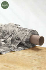 3D Nakış Efektli Dijital Baskılı Sloganlı Toile De Jouy Tasarım Kumaş