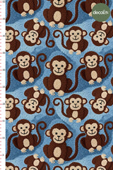 3D Nakış Efektli Dijital Baskılı Mavi Zemin Maymun Cenneti Kumaş