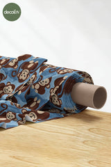 3D Nakış Efektli Dijital Baskılı Mavi Zemin Maymun Cenneti Kumaş