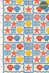 3D Nakış Efektli Dijital Baskılı Deniz Yıldızı ve Kabuk Desenli Kumaş