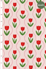 3D Nakış Efektli Dijital Baskılı Pembe Zemin Lale Desen Kumaş