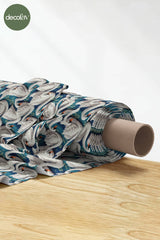 3D Nakış Efektli Dijital Baskılı Mavi Gölde Kuğu Dansı Kumaş