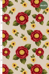 3D Nakış Efektli Dijital Baskılı Kırmızı Çiçek Desenli Kumaş