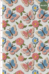 3D Nakış Efektli Dijital Baskılı Pembe Kelebek Rüyası Tasarım Kumaş