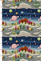 3D Nakış Efektli Dijital Baskılı Vadideki Gece Tasarım Kumaş