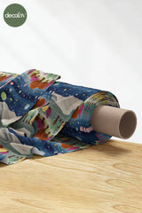 3D Nakış Efektli Dijital Baskılı Vadideki Gece Tasarım Kumaş