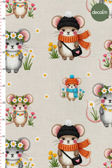 3D Nakış Efektli Dijital BaskılıSevimli Fare Desenli Kumaş