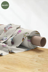 3D Nakış Efektli Dijital Baskılı Sevimli Kuş ve Çiçek Desenli Kumaş