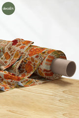 3D Nakış Efektli Dijital Baskılı Etamin Görünümlü Sonbahar Desenli Kumaş