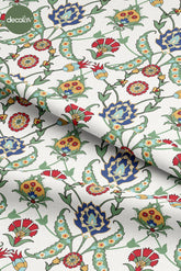 Saray Bahçesi Çini Lale Desenli Dijital Baskılı Kumaş