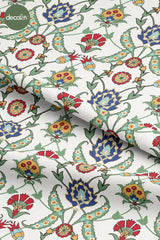 Saray Bahçesi Çini Lale Desenli Dijital Baskılı Kumaş