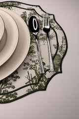 Pastoral Yeşil Toile Desenli Nakışlı Amerikan Servis 2 Adet