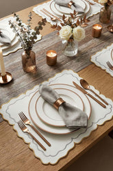 Royal Beyaz Suni Deri Nakışlı Amerikan Servis 2 Adet