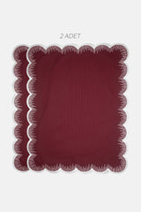 Scallop Dikdörtgen Bordo Kumaş Nakışlı Amerikan Servis 2 Adet
