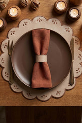 Duru Bej Suni Deri Nakışlı Amerikan Servis 2 Adet