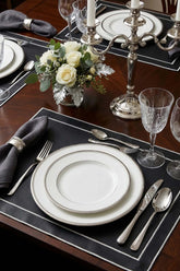 Line Siyah Suni Deri Nakışlı Amerikan Servis 2 Adet