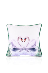 Romantic Swans and Floral Patterned Corded Cushion Cover