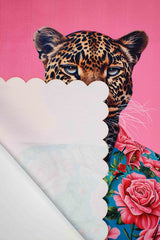 Leopar Desenli Pembe Lazer Kesim Runner - 48x135cm