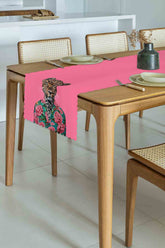 Leopar Desenli Pembe Lazer Kesim Runner - 48x135cm