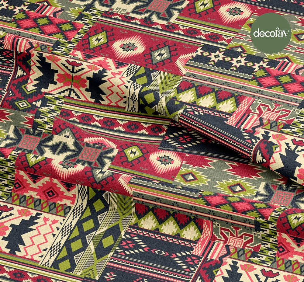 Patchwork Kilim Etnik Desenli Dijital Baskılı Kumaş - Decofav | Kırlent, Sofra Tekstili, Kumaş