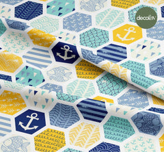 Hexagonal Marine Patterned Geometric Patterned Digital Printed Fabric