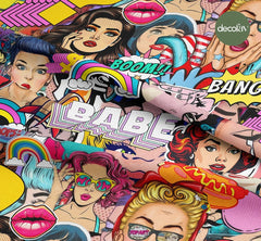 Şaşkın Kadın Yüz İfadeli Pop Art  Desenli Dijital Baskılı Kumaş